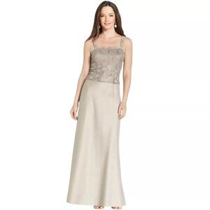 Alex‎ Evenings Lace Sequin Dress Womens 14 Beige Cruise Formal Dance Party Event